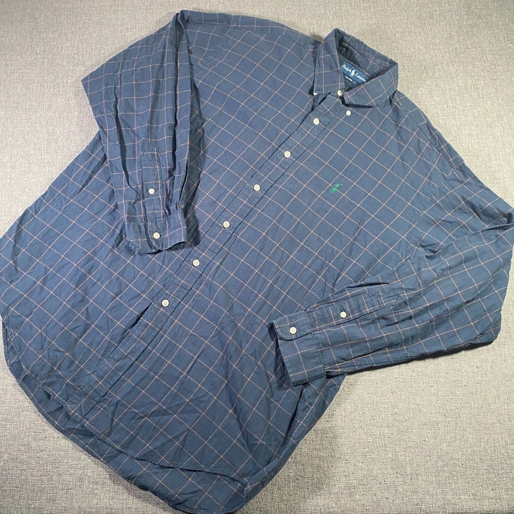 Ralph Lauren Blake Windowpane Plaid Long Sleeve Button Shirt Mens‎ Large Blue